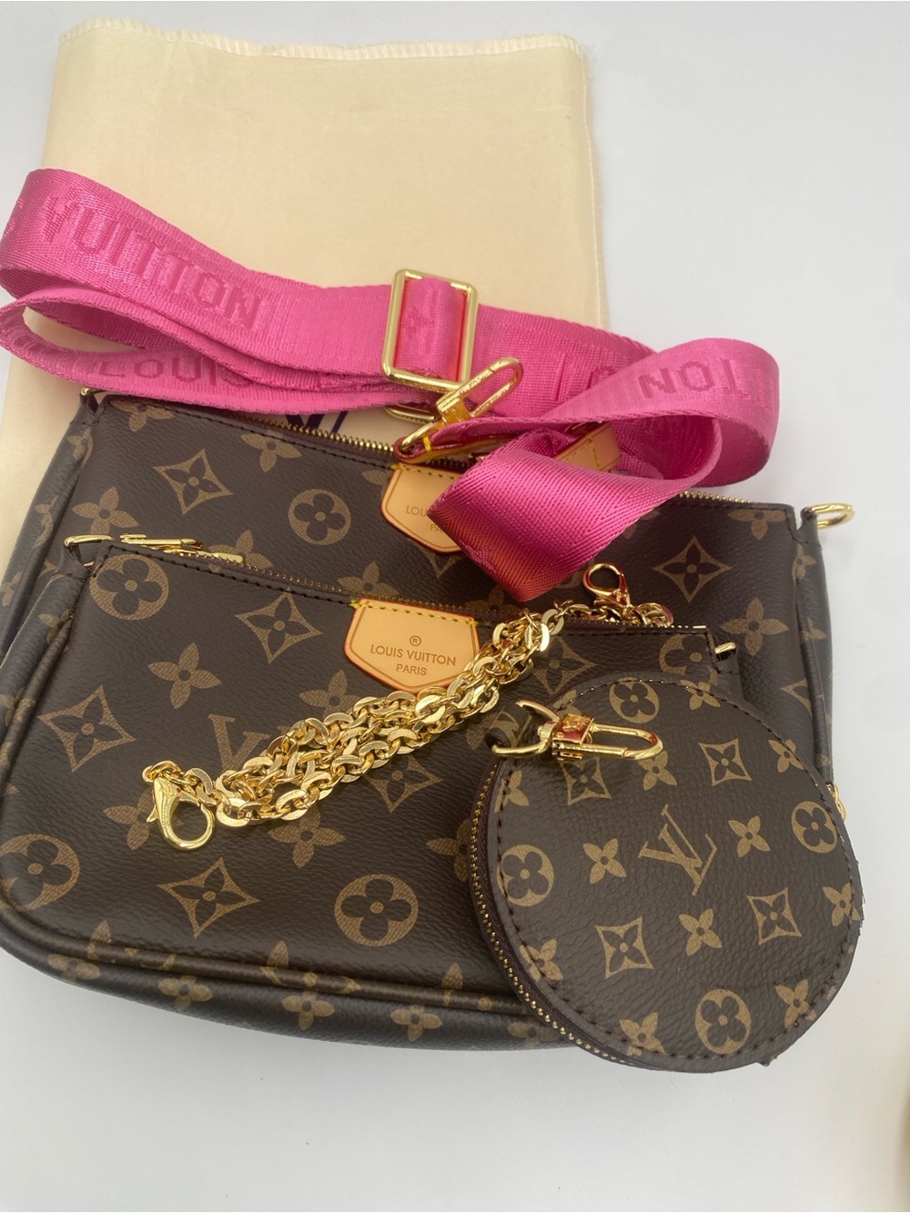 Monogram Canvas 3 Piece set with Pink Strap